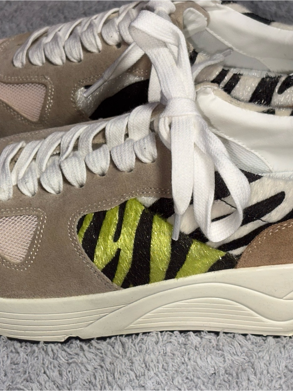 Oasis Society Chunky Zebra Accent Sneakers in Beige and Lime shoes